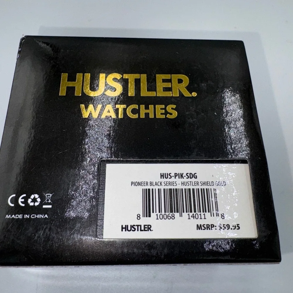 Hustler Pioneer Black Series Shield Gold Watch HUS-PIK-SDG Black Leather Strap